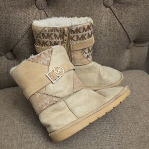 Kids Michael Kors Beige and Gold Winter Boots